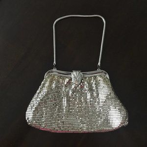 Whiting & Davis Vintage 1950's Silver Mesh Purse Rhinestone & Rope Chain #2940
